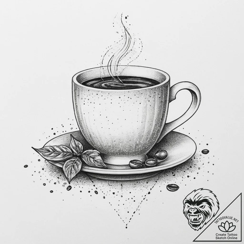 Tattoo sketch barista coffee beans and mug, t... - tattoo sketch (№1756898946_0, 03.09.2025 11:29) — tattoovalue.net