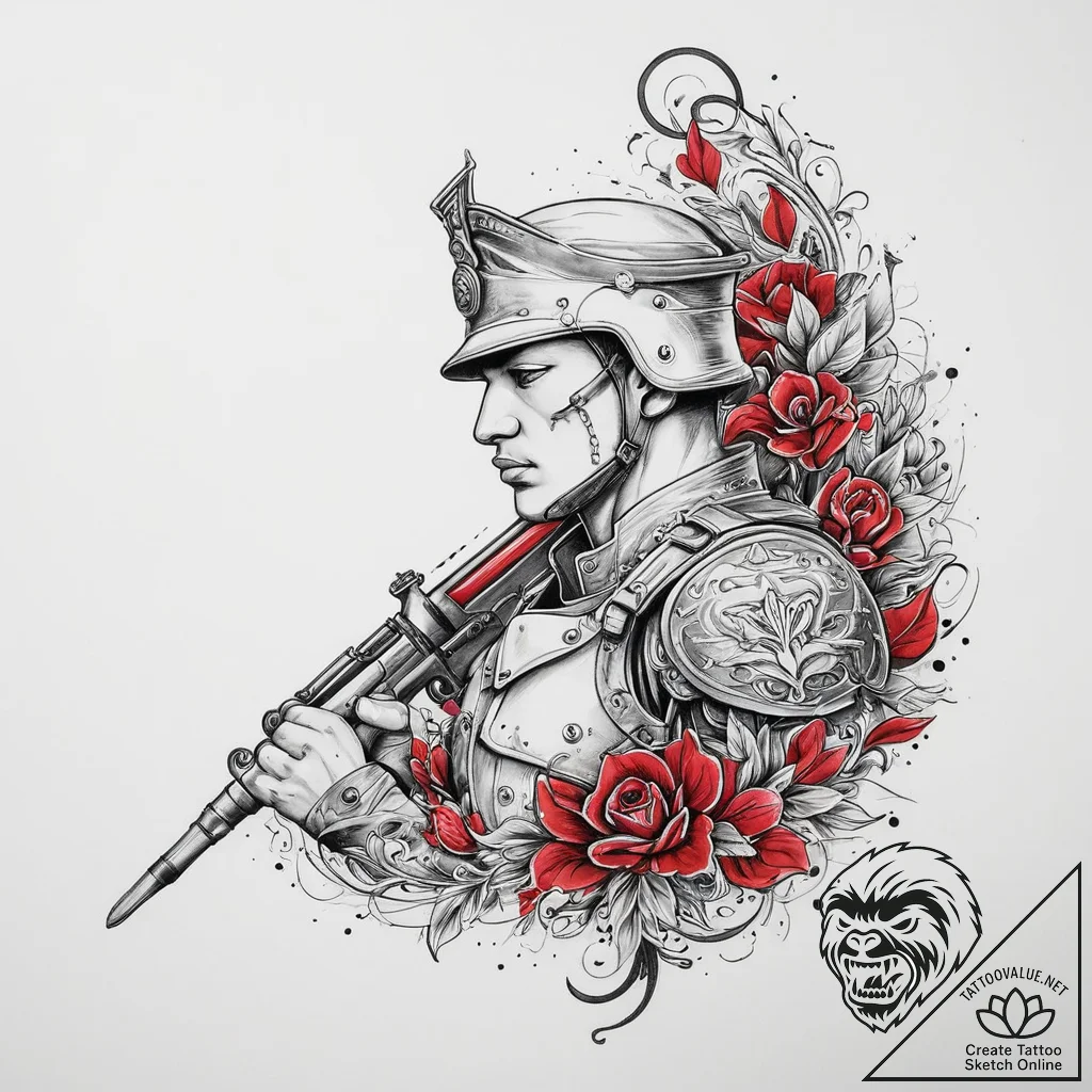 Tattoo sketch soldier with a brush, tattoo sk... - tattoo sketch (№1756899534_0, 03.09.2025 11:38) — tattoovalue.net