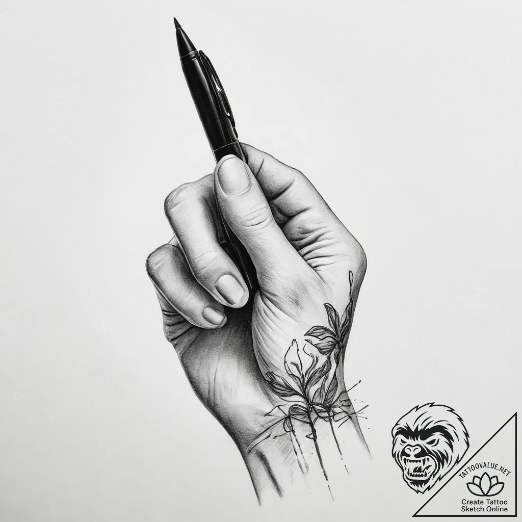 Tattoo sketch hands with a pen - tattoo sketch (№1756900121_0, 03.09.2025 11:48) — tattoovalue.net