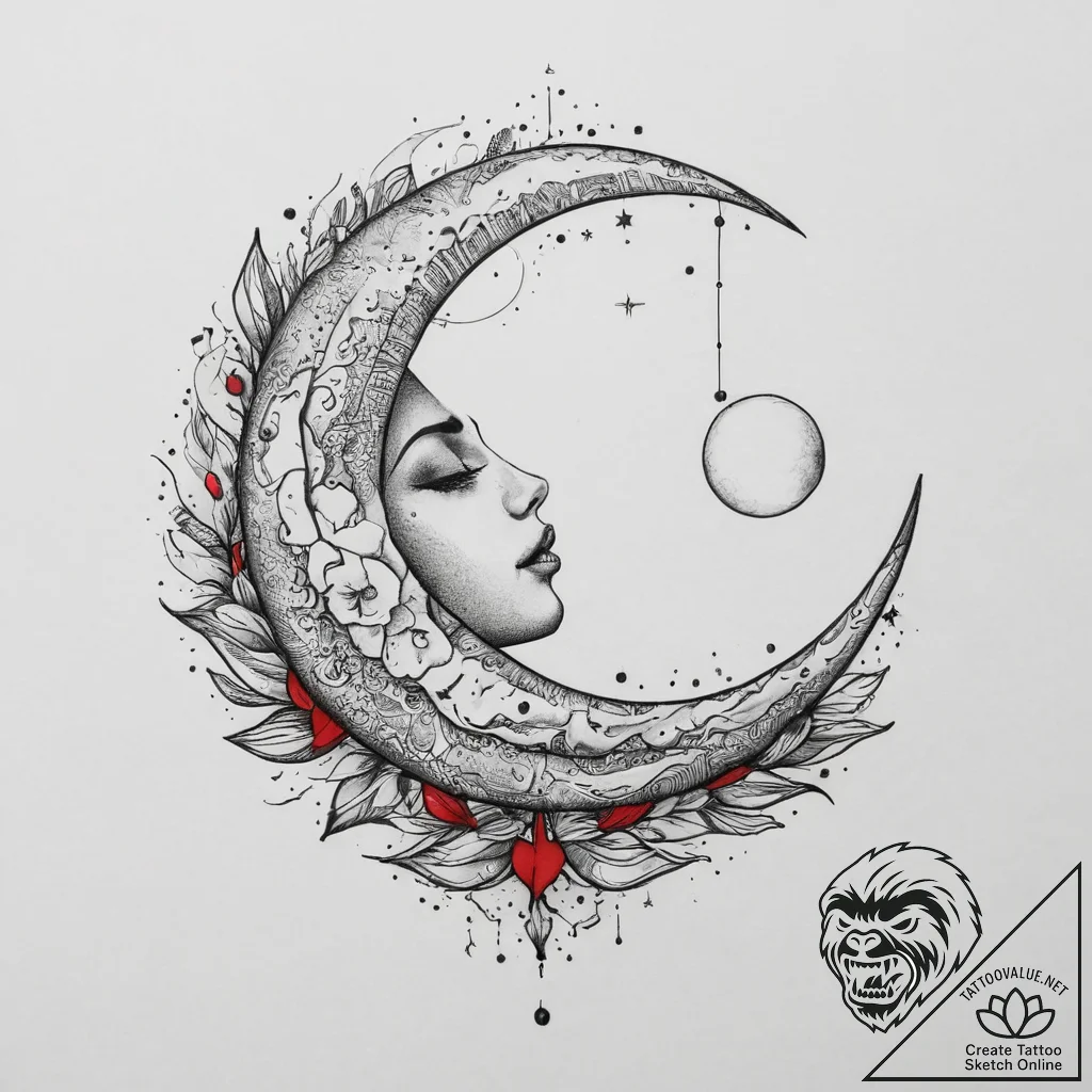 Tattoo sketch moon tattoo, tattoo flash sheet... - tattoo sketch (№1756900317_0, 03.09.2025 11:51) — tattoovalue.net