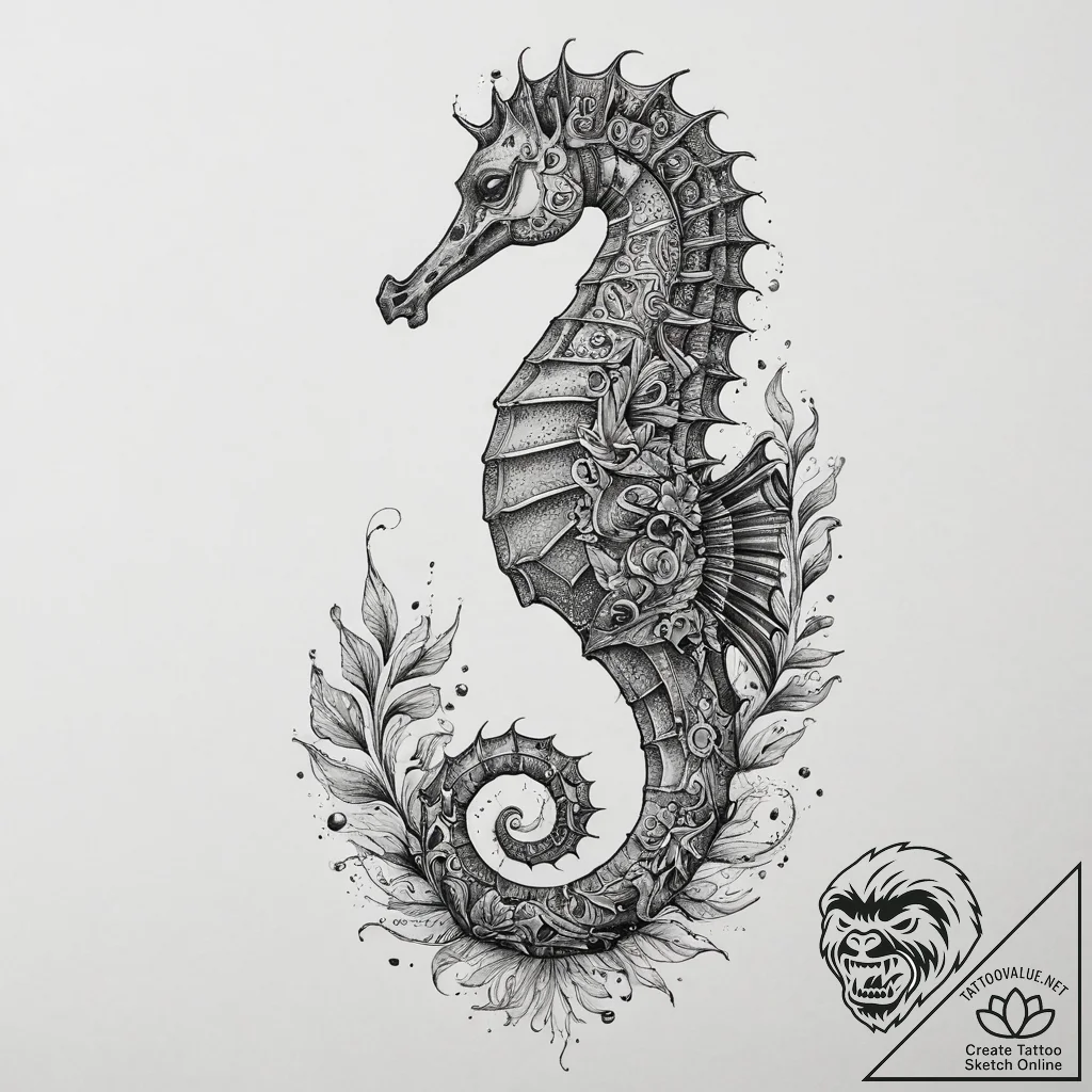 Tattoo sketch puns a seahorse that says "i'm... - tattoo sketch (№1756900514_0, 03.09.2025 11:55) — tattoovalue.net