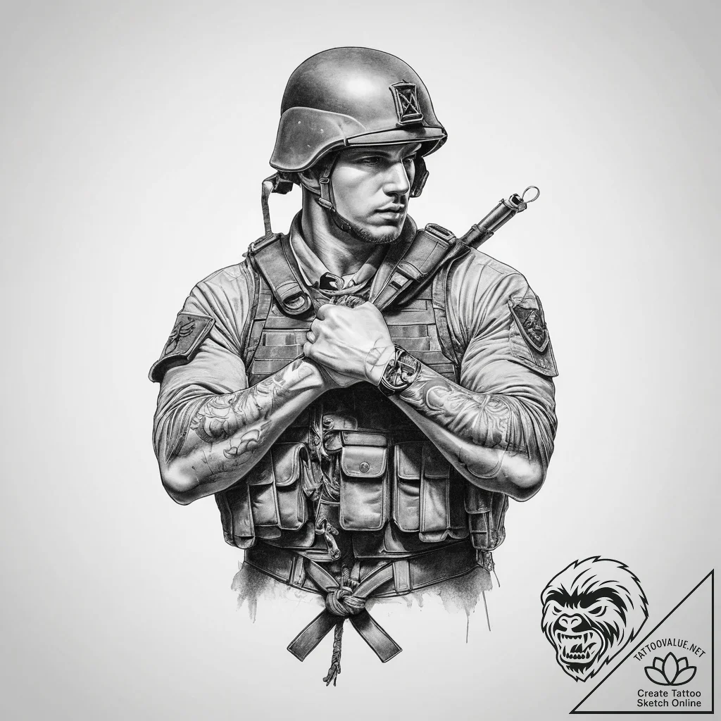 Tattoo sketch soldier with a knot - tattoo sketch (№1756901881_0, 03.09.2025 12:18) — tattoovalue.net