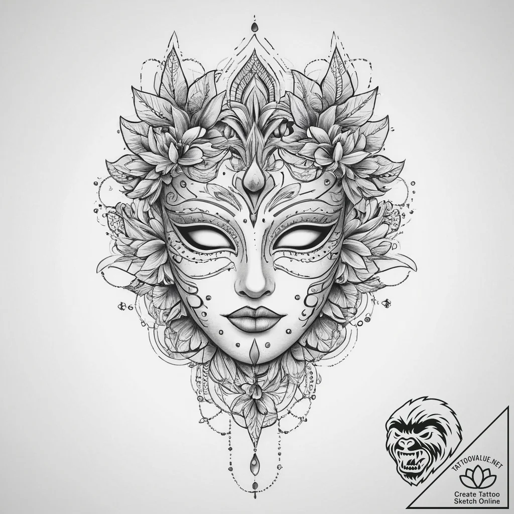 Tattoo sketch mask, tattoo flash sheet design... - tattoo sketch (№1756902859_0, 03.09.2025 12:34) — tattoovalue.net