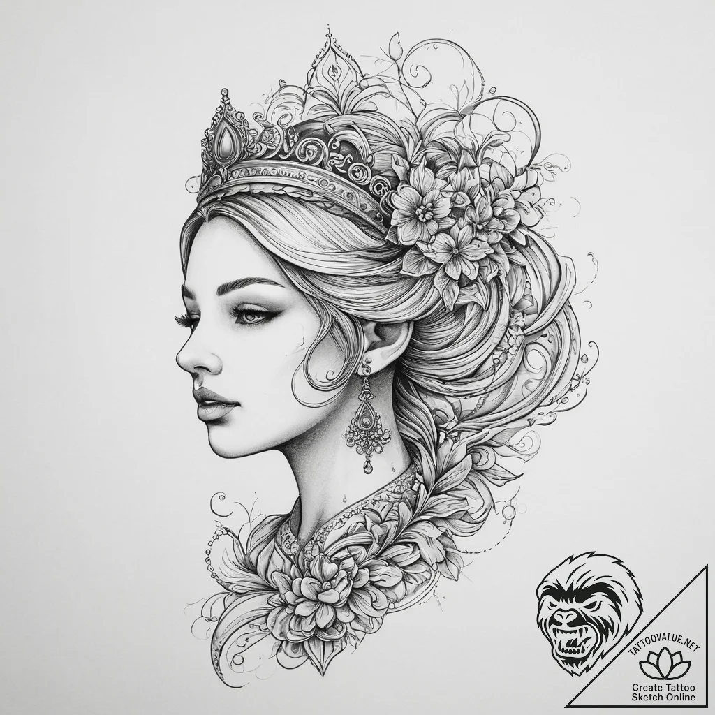 Tattoo sketch princess tattoo, concept art fo... - tattoo sketch (№1756903640_0, 03.09.2025 12:47) — tattoovalue.net