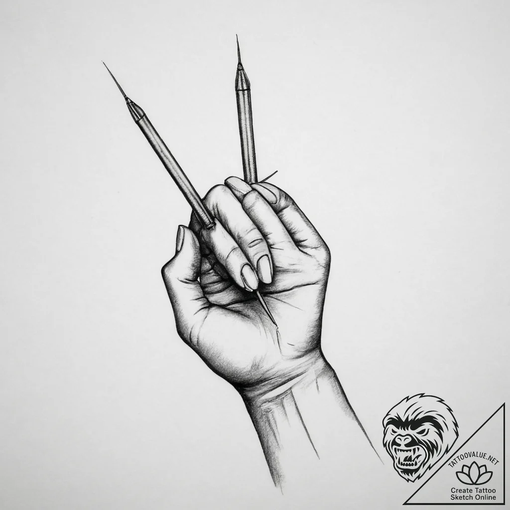Tattoo sketch hands with a needle - tattoo sketch (№1756903836_0, 03.09.2025 12:50) — tattoovalue.net