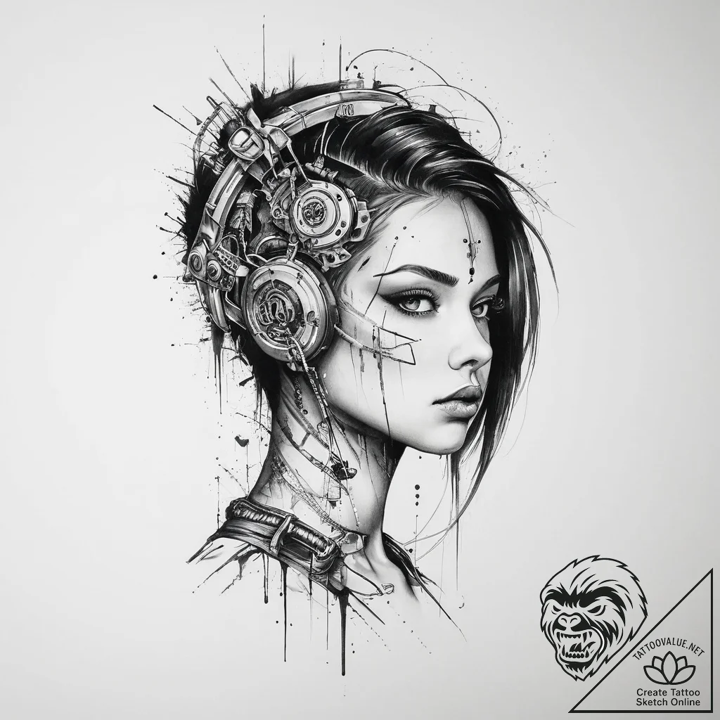 Tattoo sketch cyberpunk tattoo - tattoo sketch (№1756906772_0, 03.09.2025 13:39) — tattoovalue.net