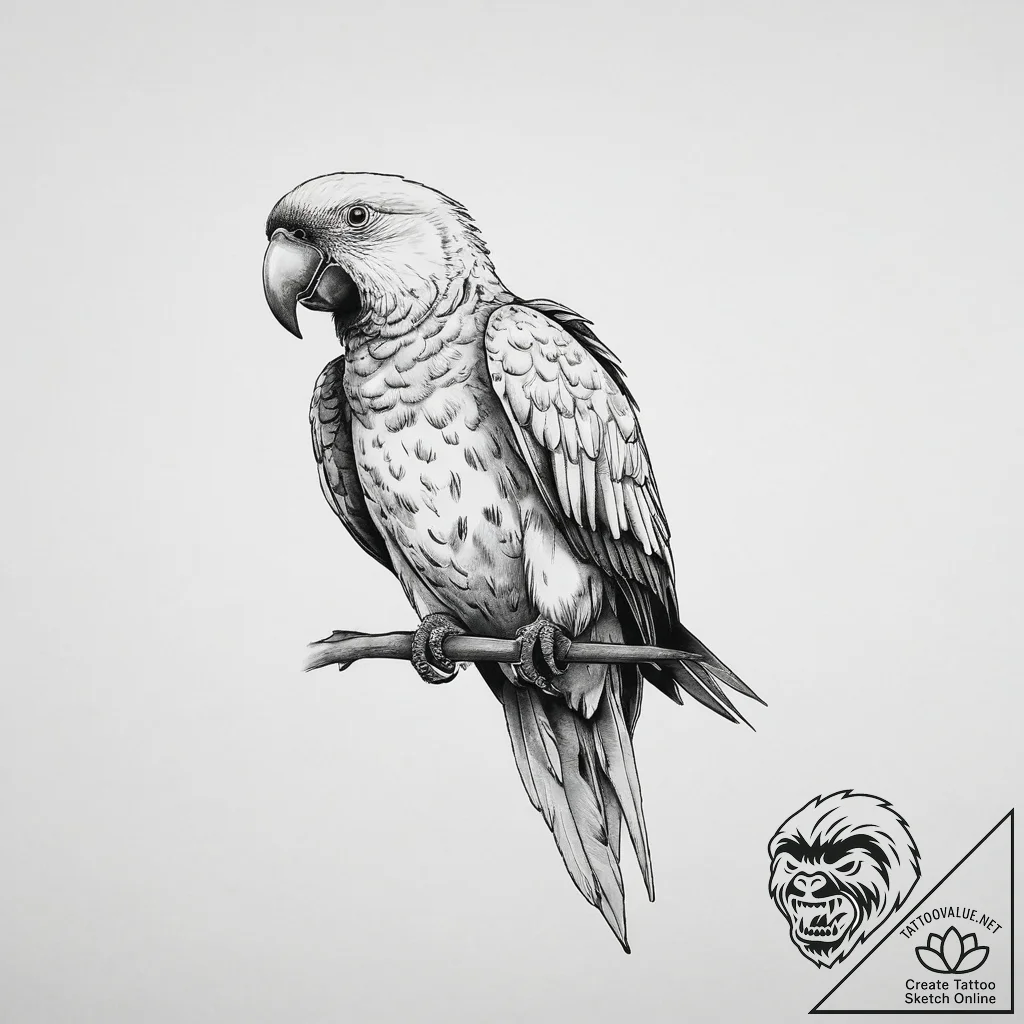 Tattoo sketch parrot, tattoo line art, on a c... - tattoo sketch (№1756907360_0, 03.09.2025 13:49) — tattoovalue.net