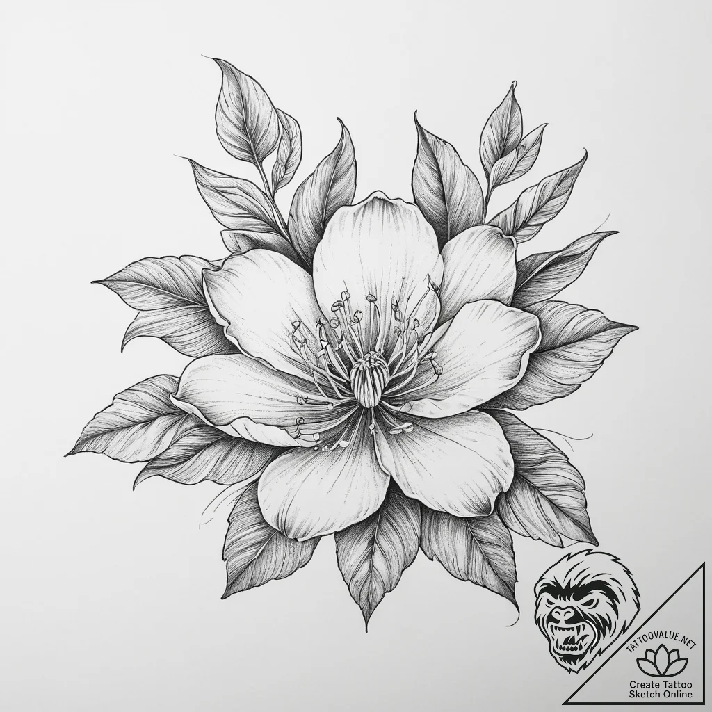 Tattoo sketch honeysuckle flower, ink illustr... - tattoo sketch (№1756908115_0, 03.09.2025 14:01) — tattoovalue.net