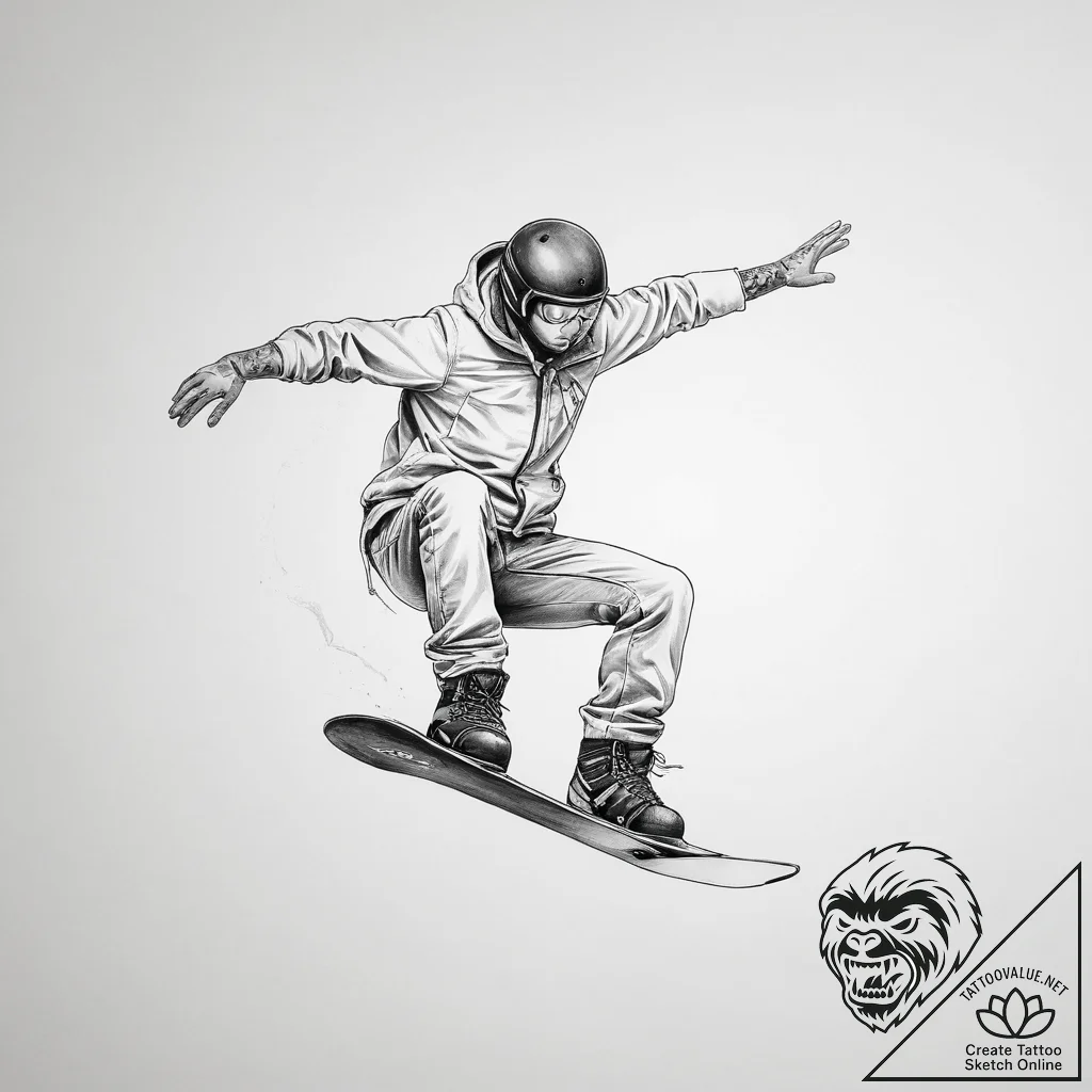 Tattoo sketch snowboarding a person in the ai... - tattoo sketch (№1756908505_0, 03.09.2025 14:08) — tattoovalue.net