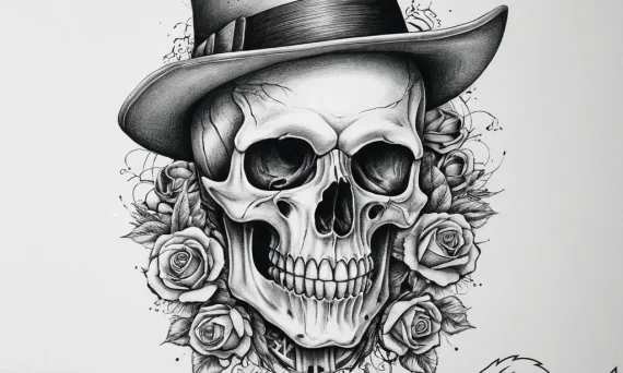 Tattoo sketch skeleton with a hat, concept ar... - tattoo sketch (№1756908895_0, 03.09.2025 14:14) — tattoovalue.net
