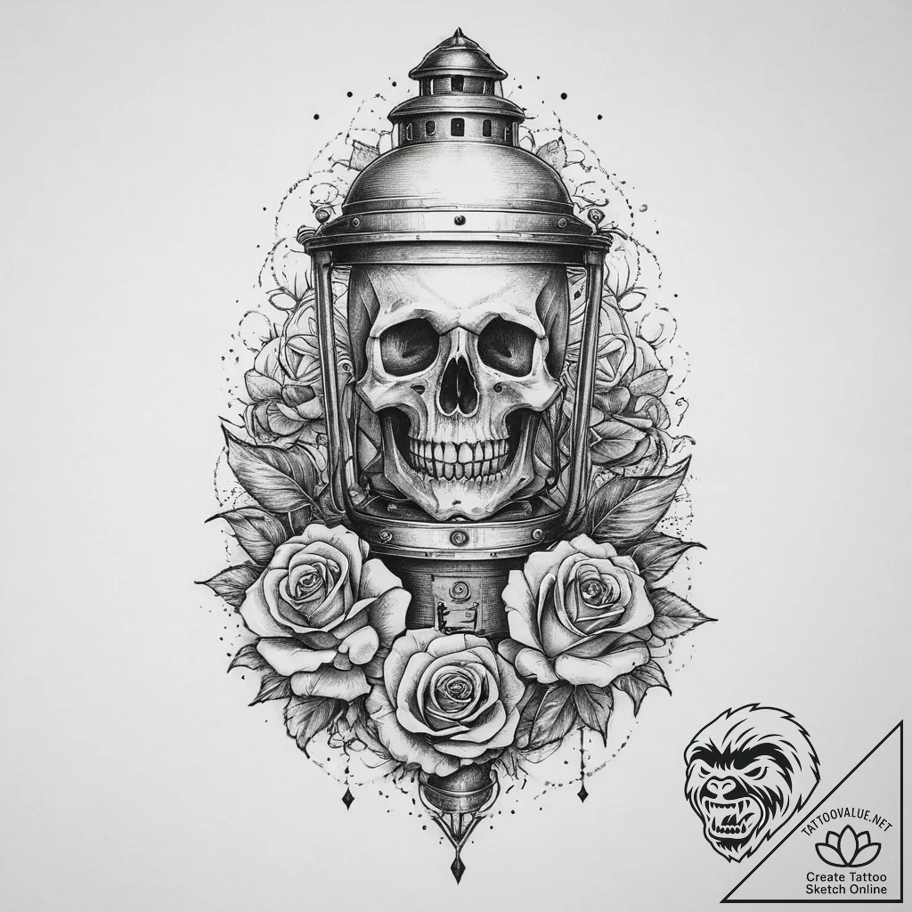 Tattoo sketch miner lantern, artistic tattoo... - tattoo sketch (№1756910080_0, 03.09.2025 14:34) — tattoovalue.net