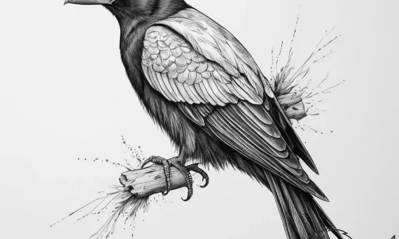 Tattoo sketch yellow-billed chough, ink illus... - tattoo sketch (№1756910489_0, 03.09.2025 14:41) — tattoovalue.net