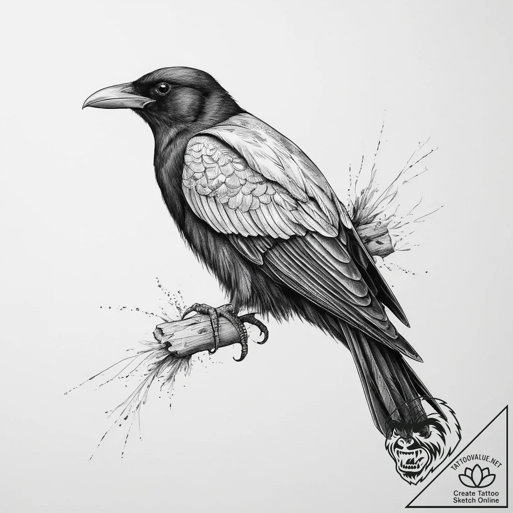 Tattoo sketch yellow-billed chough, ink illus... - tattoo sketch (№1756910489_0, 03.09.2025 14:41) — tattoovalue.net