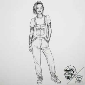 Tattoo sketch overalls with a quote – tattoo sketch (№1756913082_0, 03.09.2025 15:24) — tattoovalue.net