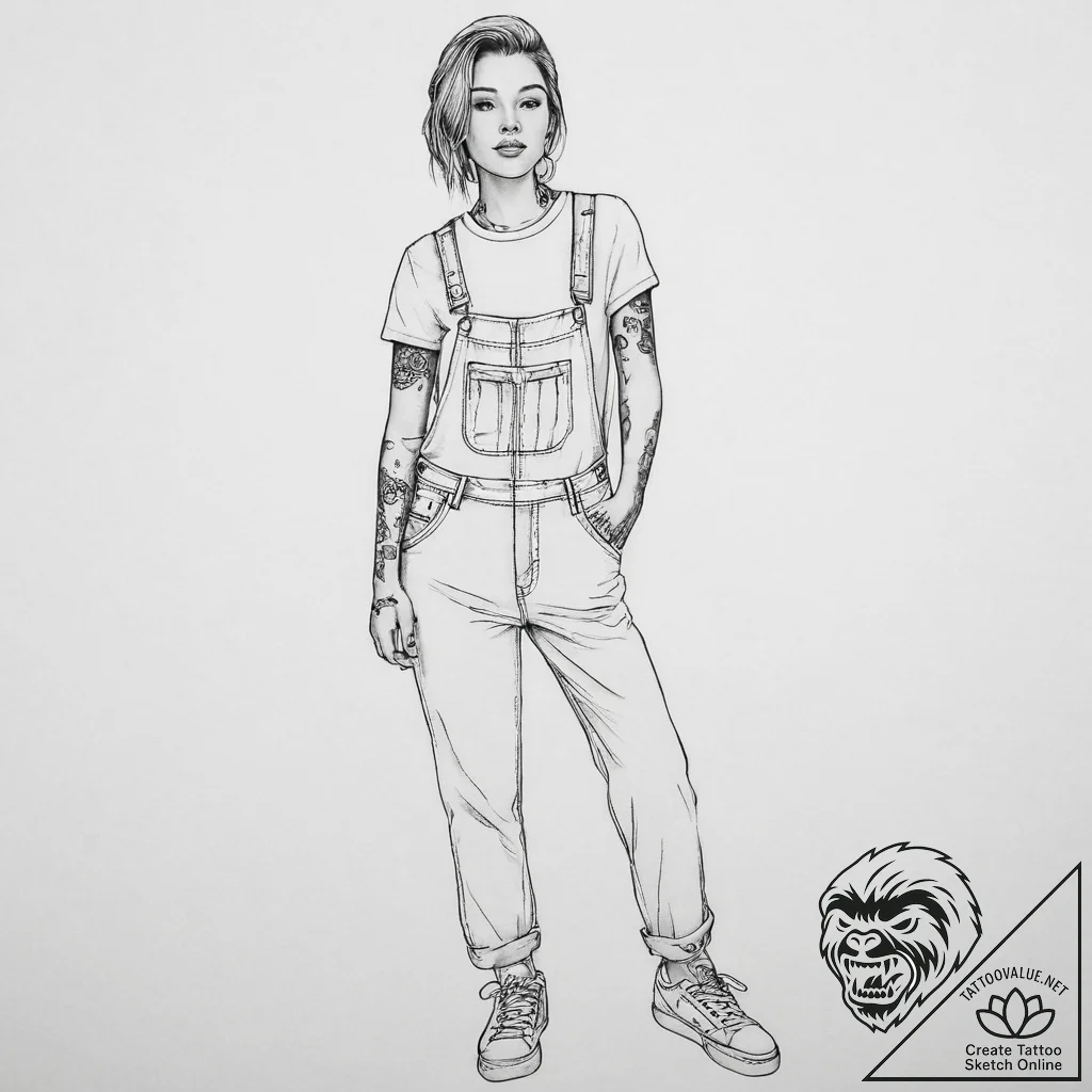 Tattoo sketch overalls with a quote - tattoo sketch (№1756913082_0, 03.09.2025 15:24) — tattoovalue.net