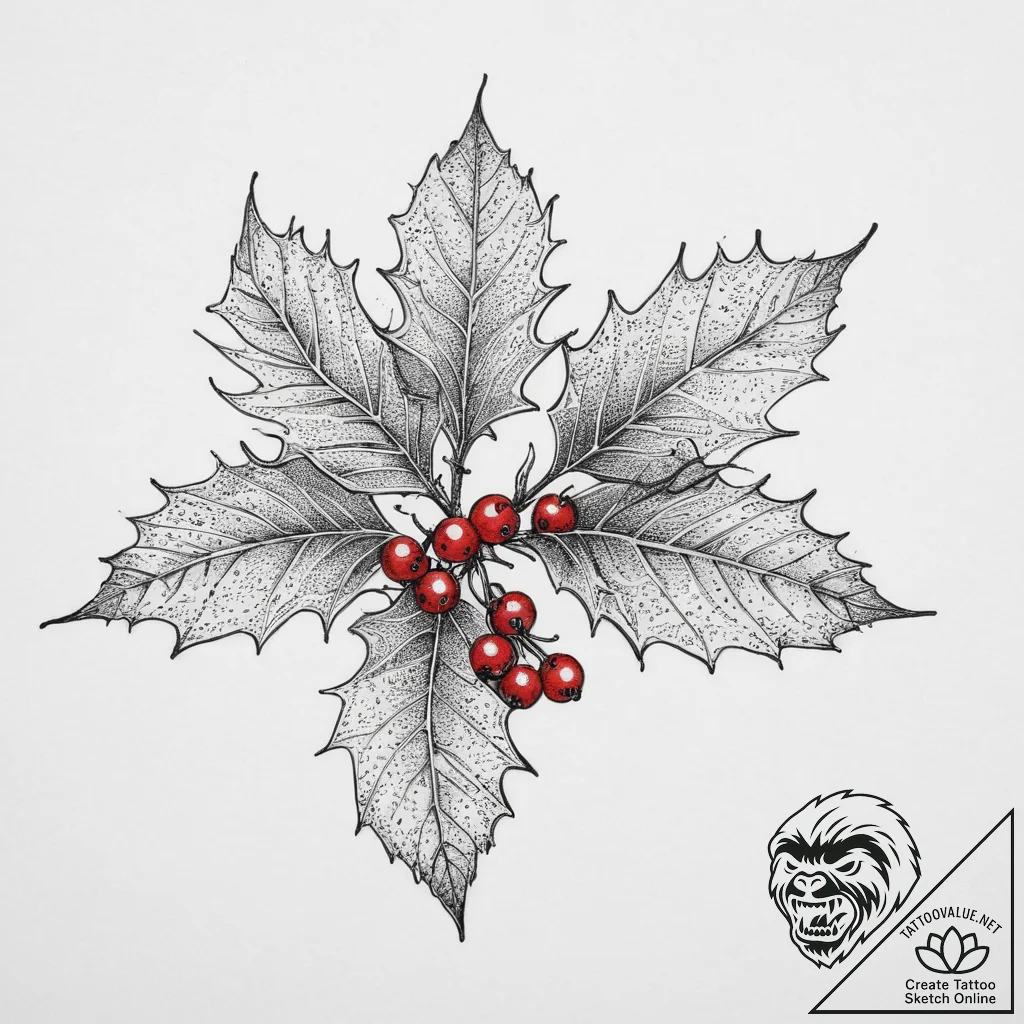 Tattoo sketch holly leaves with berries, conc... - tattoo sketch (№1756915131_0, 03.09.2025 15:58) — tattoovalue.net