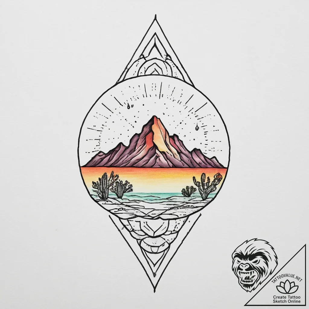 Tattoo sketch desert, tattoo line art, on a c... - tattoo sketch (№1757000090_0, 04.09.2025 15:34) — tattoovalue.net