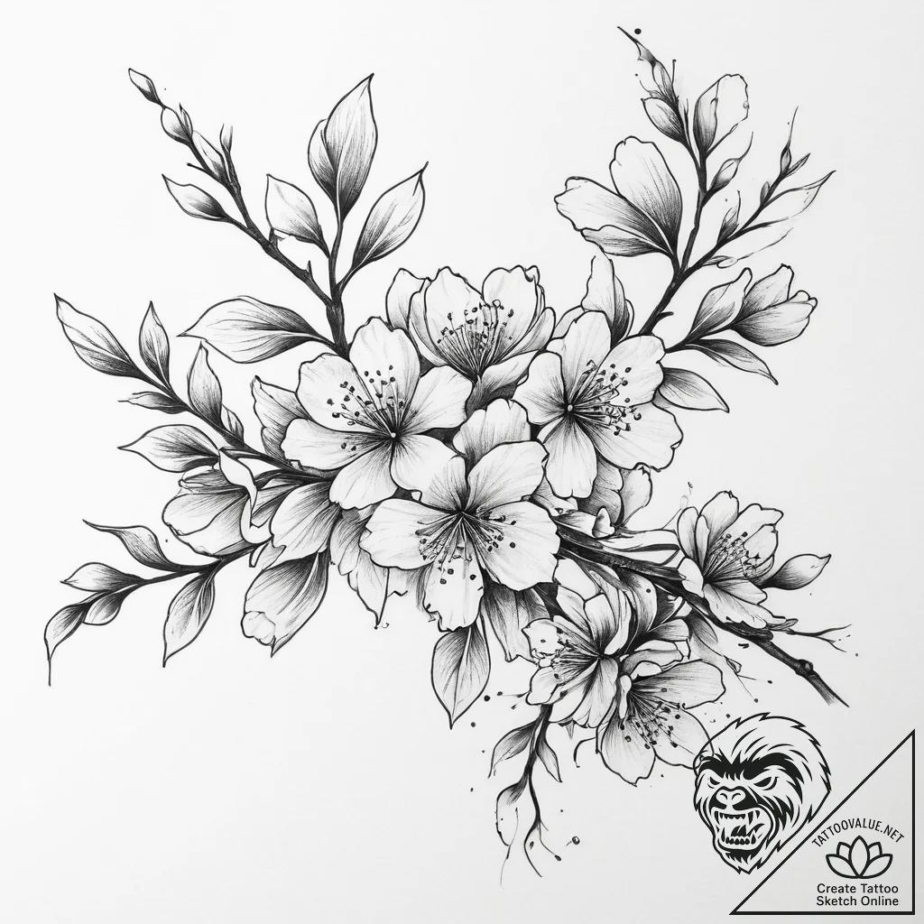 Tattoo sketch a cherry blossom branch, artist... - tattoo sketch (№1757000486_0, 04.09.2025 15:41) — tattoovalue.net