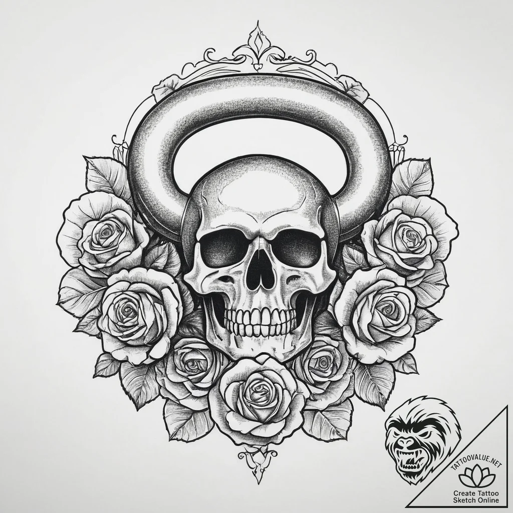 Tattoo sketch gym kettlebell with a quote, co... - tattoo sketch (№1757000683_0, 04.09.2025 15:44) — tattoovalue.net