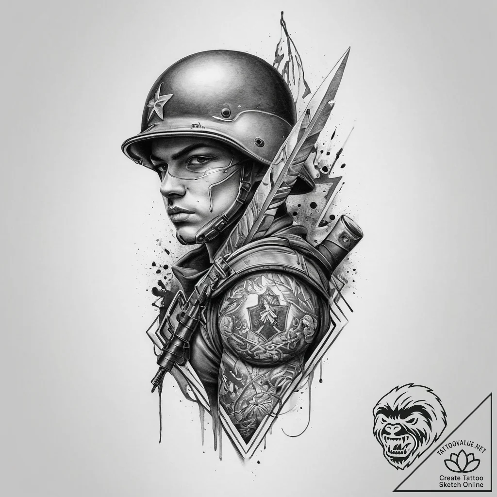 Tattoo sketch soldier with a scissors, tattoo... - tattoo sketch (№1757001276_0, 04.09.2025 15:54) — tattoovalue.net