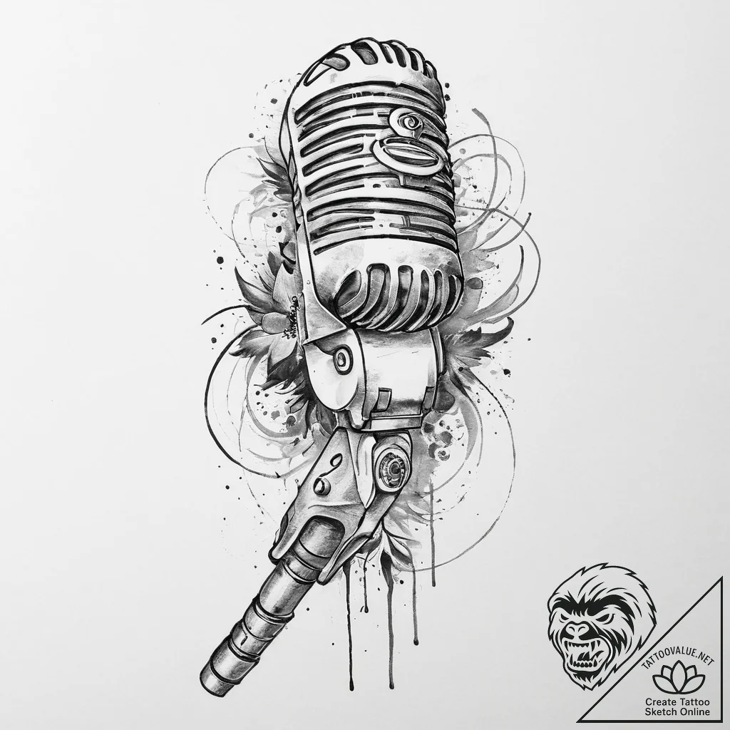Tattoo sketch dancer microphone - tattoo sketch (№1757001669_0, 04.09.2025 16:01) — tattoovalue.net