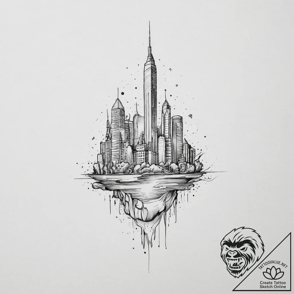 Tattoo sketch city, tattoo sketch design, min... - tattoo sketch (№1757002916_0, 04.09.2025 16:21) — tattoovalue.net