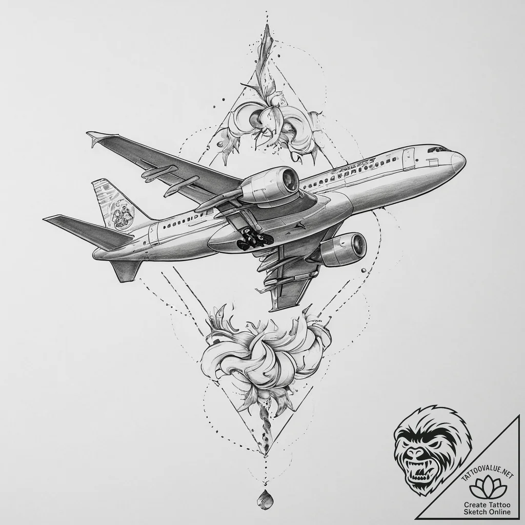 Tattoo sketch mystical plane, tattoo drawing... - tattoo sketch (№1757003894_0, 04.09.2025 16:38) — tattoovalue.net