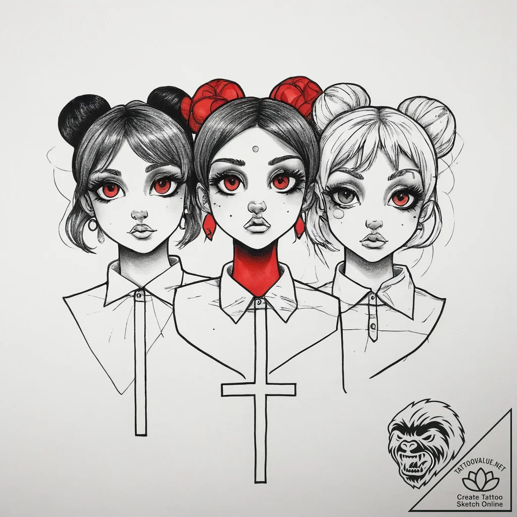 Tattoo sketch the powerpuff girls trio, tatto... - tattoo sketch (№1757004288_0, 04.09.2025 16:44) — tattoovalue.net