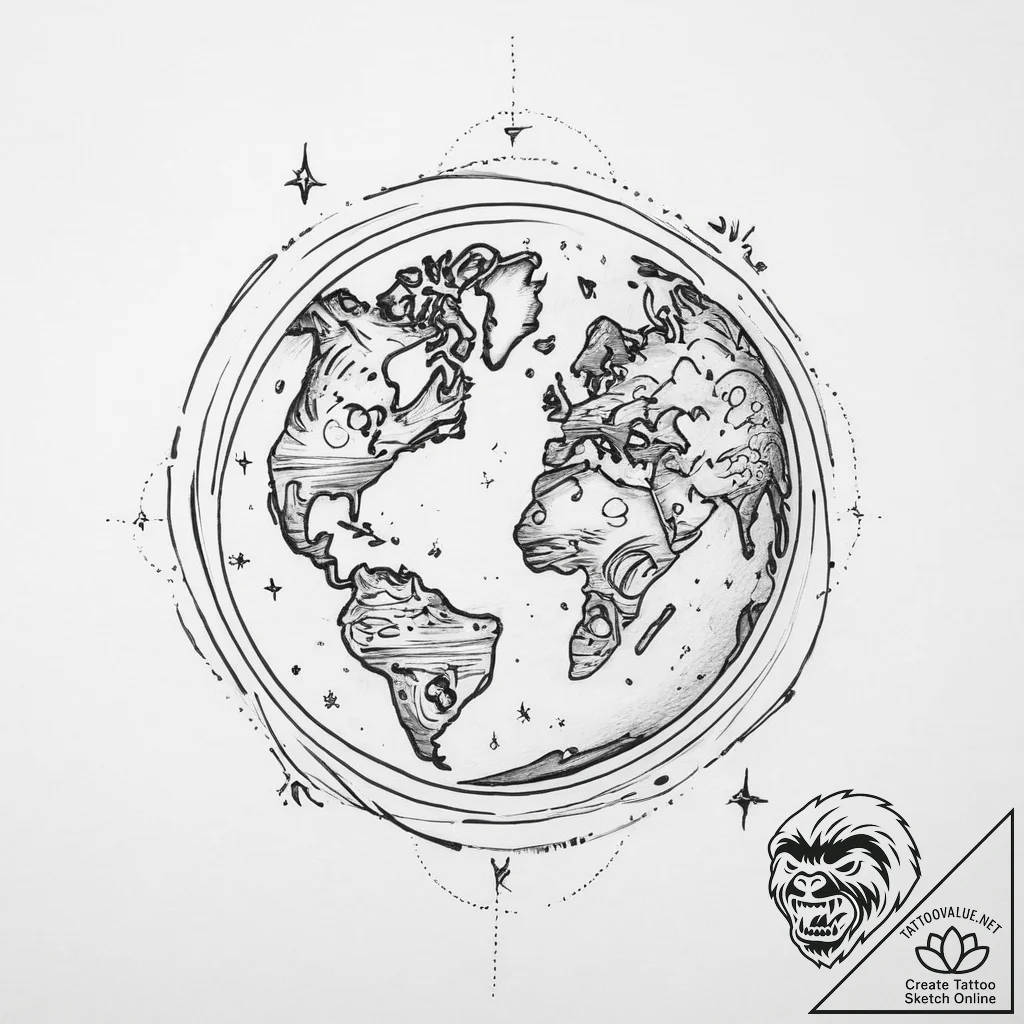 Tattoo sketch cosmic earth - tattoo sketch (№1757005291_0, 04.09.2025 17:01) — tattoovalue.net