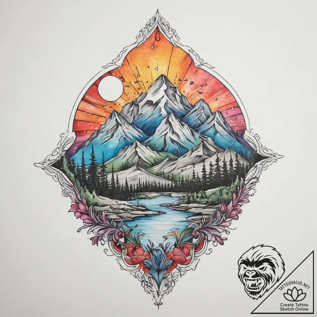 Tattoo sketch mountain, concept art for tatto... - tattoo sketch (№1757007086_0, 04.09.2025 17:31) — tattoovalue.net