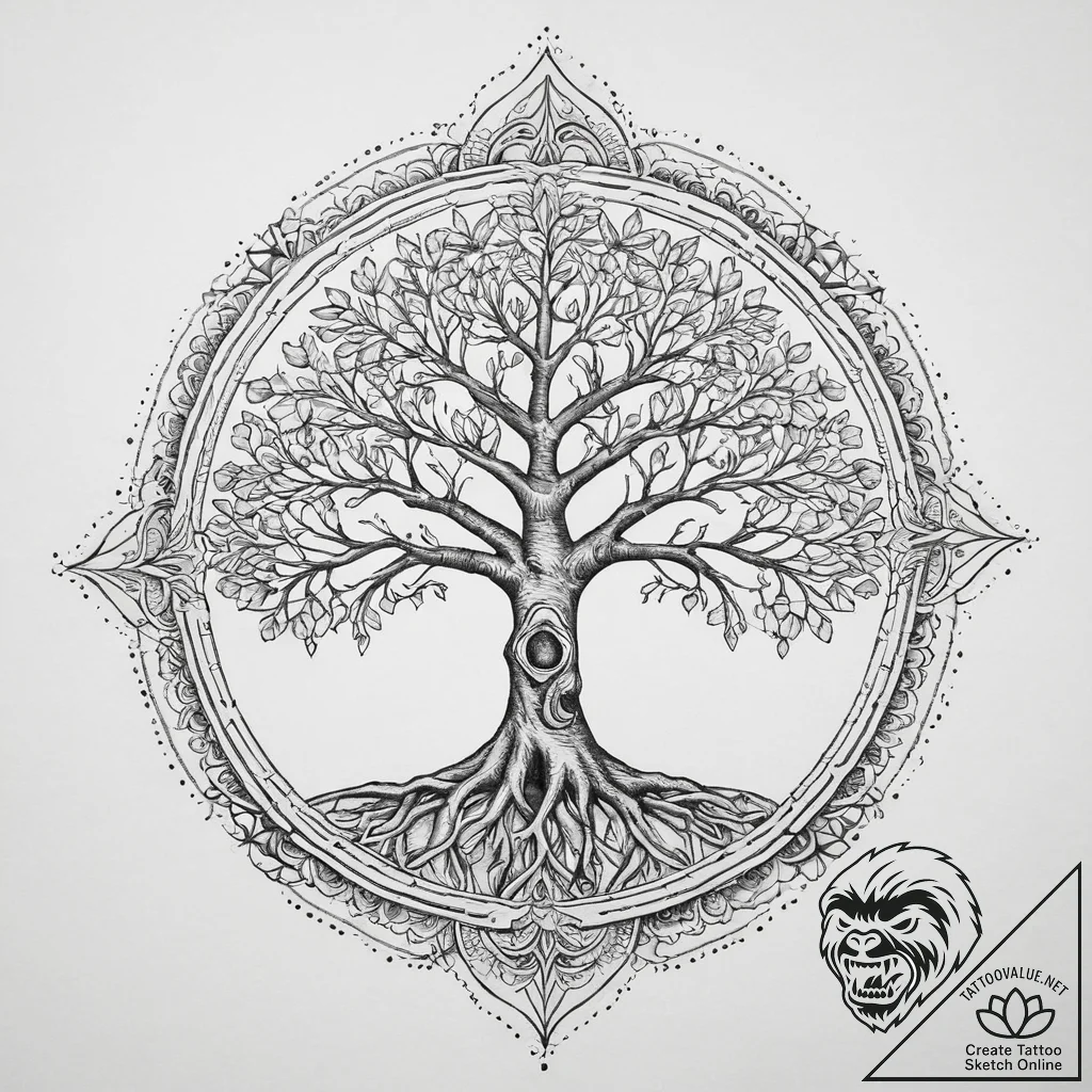 Tattoo sketch bodhi tree, artistic tattoo ske... - tattoo sketch (№1757007889_0, 04.09.2025 17:44) — tattoovalue.net