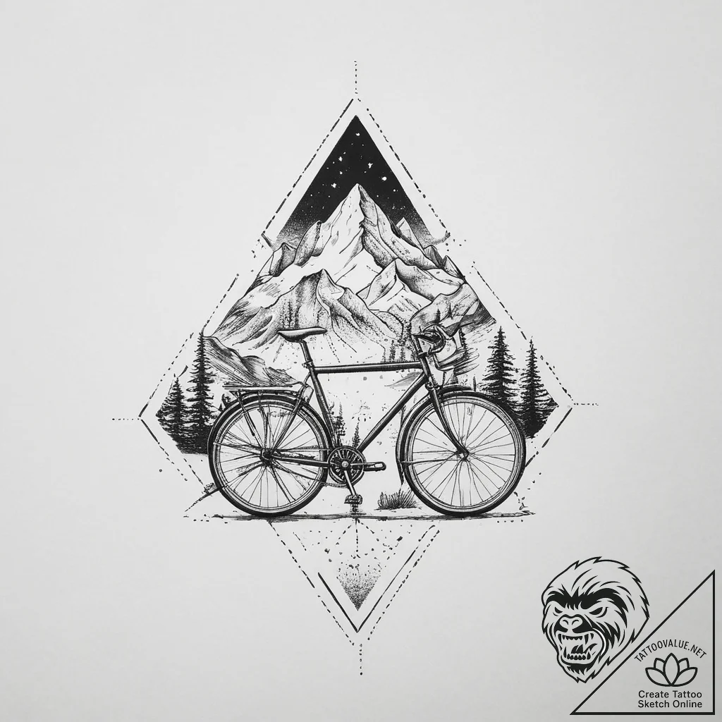 Tattoo sketch cycling with mountains, tattoo... - tattoo sketch (№1757009492_0, 04.09.2025 18:11) — tattoovalue.net
