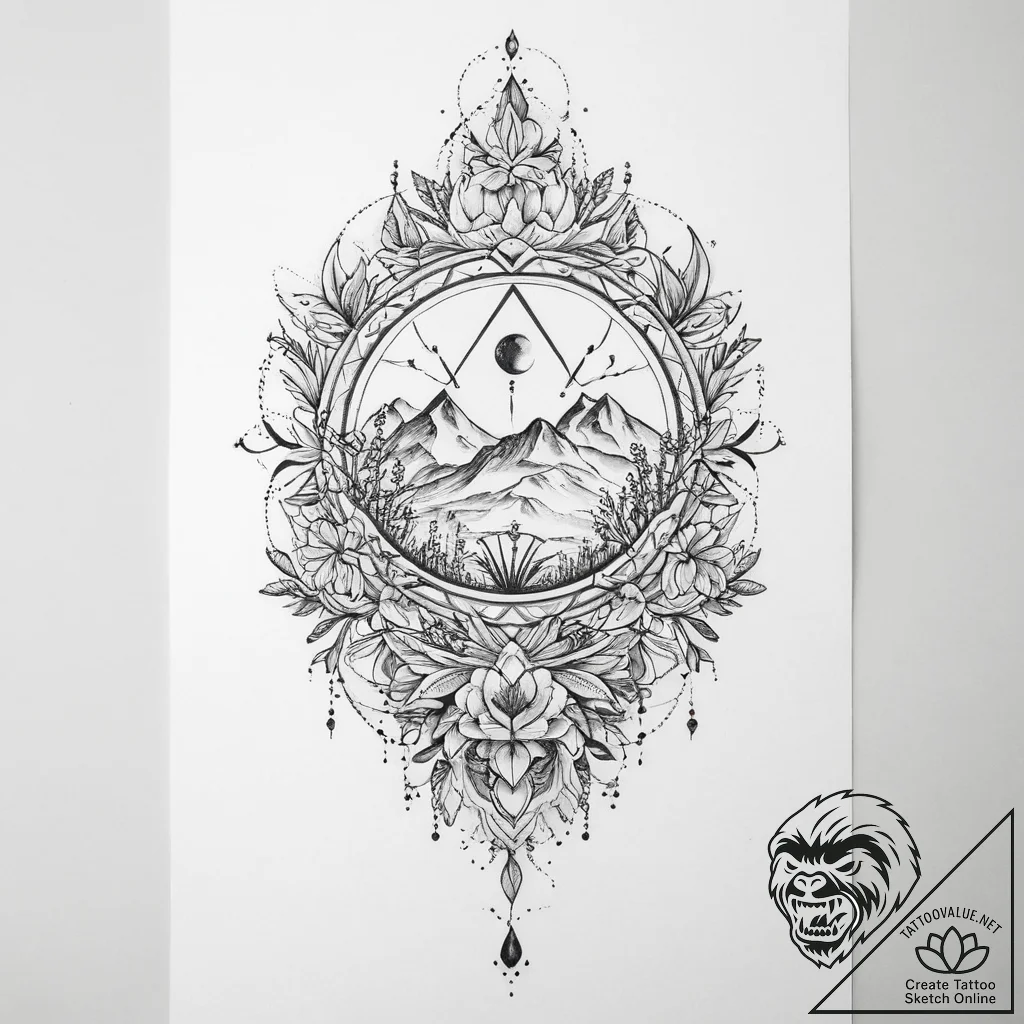 Tattoo sketch mystical spring - tattoo sketch (№1757013845_0, 04.09.2025 19:24) — tattoovalue.net