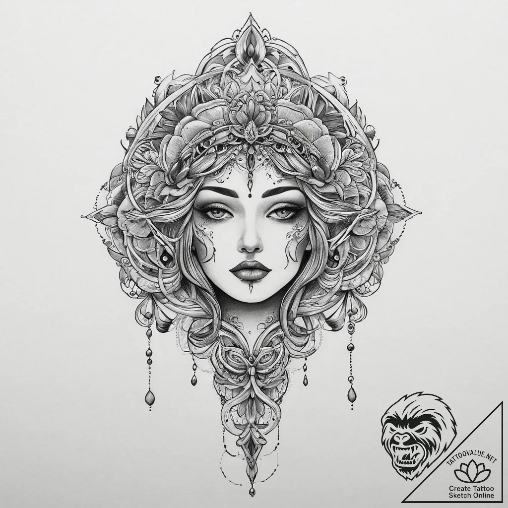 Tattoo sketch blessed being, ink illustration... - tattoo sketch (№1757014240_0, 04.09.2025 19:30) — tattoovalue.net