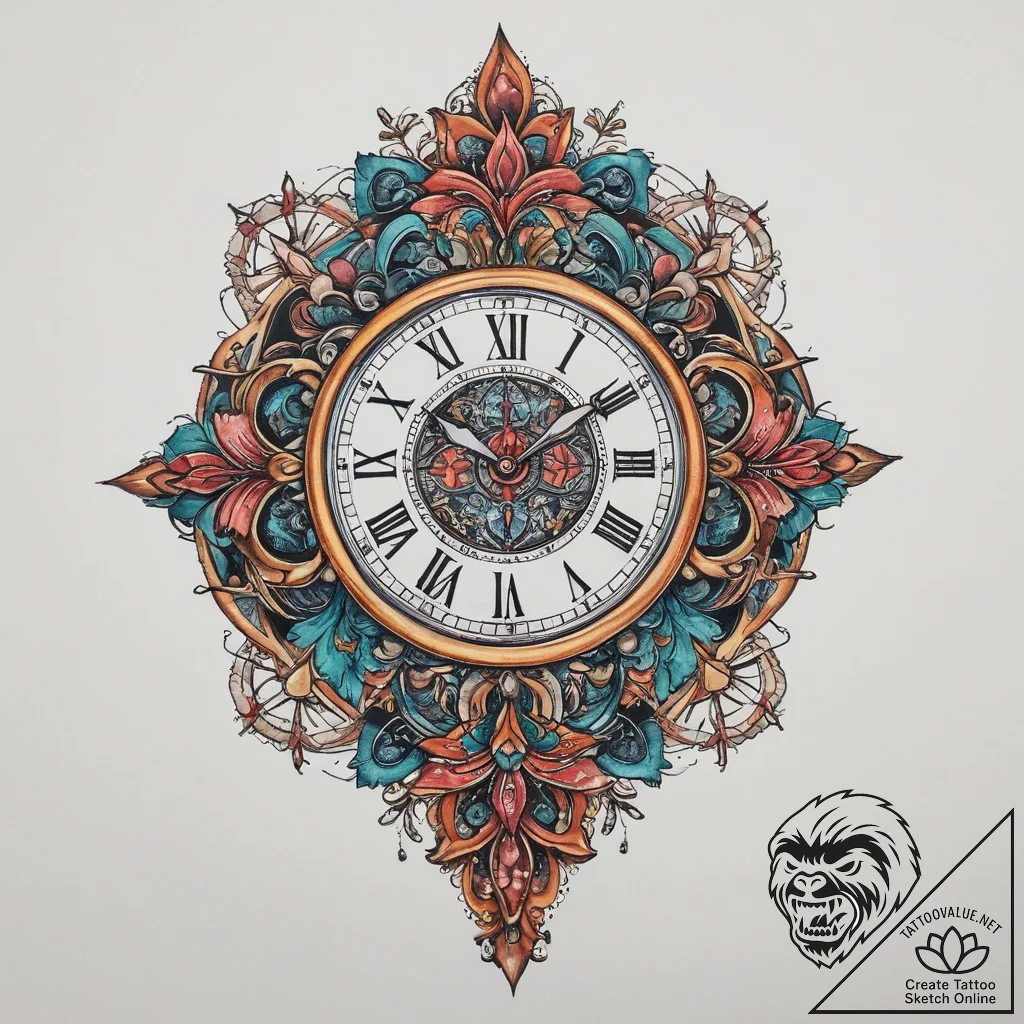 Tattoo sketch clock showing time of crime, ta... - tattoo sketch (№1757015628_0, 04.09.2025 19:53) — tattoovalue.net