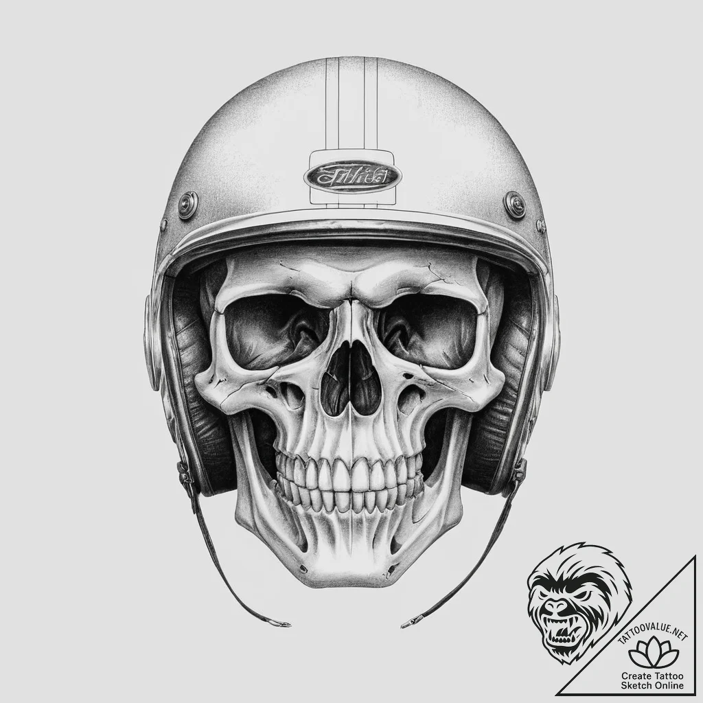 Tattoo sketch biker skull with a helmet, tatt... - tattoo sketch (№1757019822_0, 04.09.2025 21:03) — tattoovalue.net