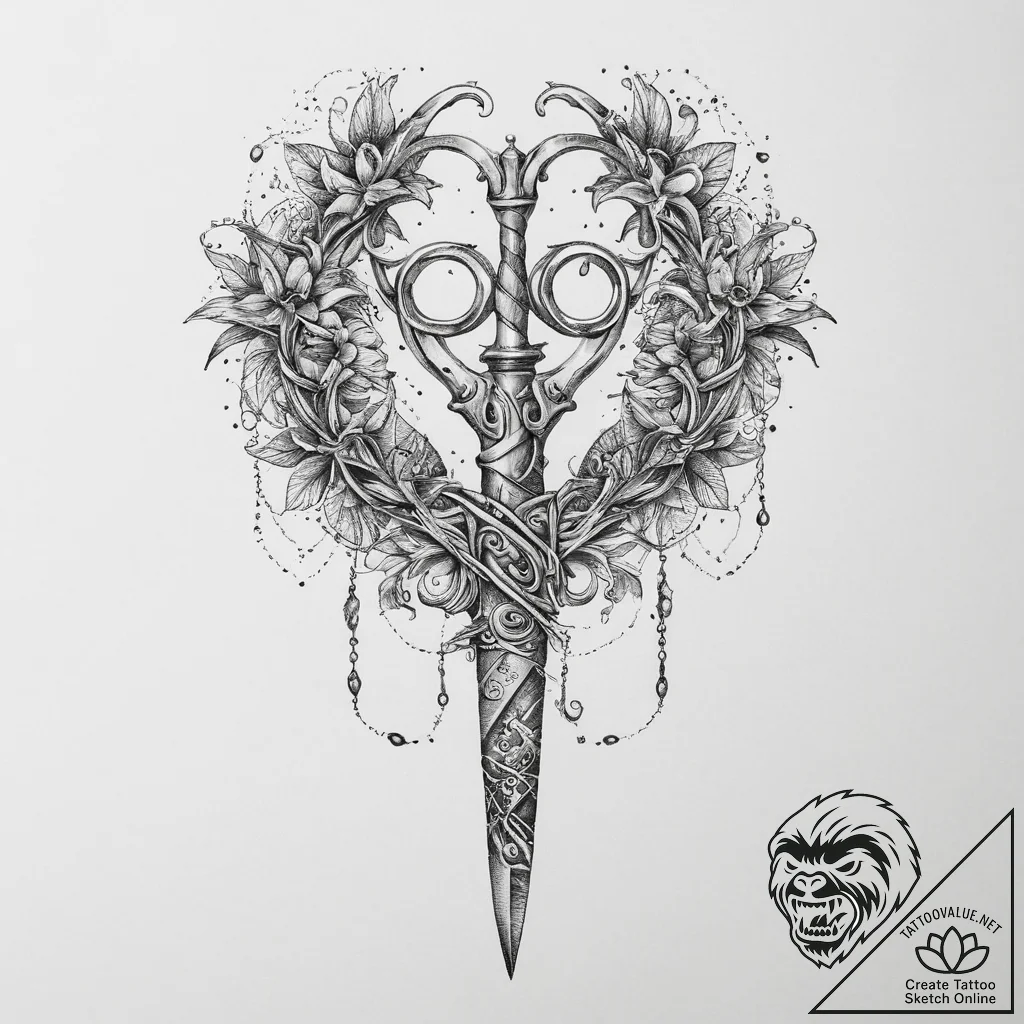 Tattoo sketch magical scissors, ink illustrat... - tattoo sketch (№1757020418_0, 04.09.2025 21:13) — tattoovalue.net