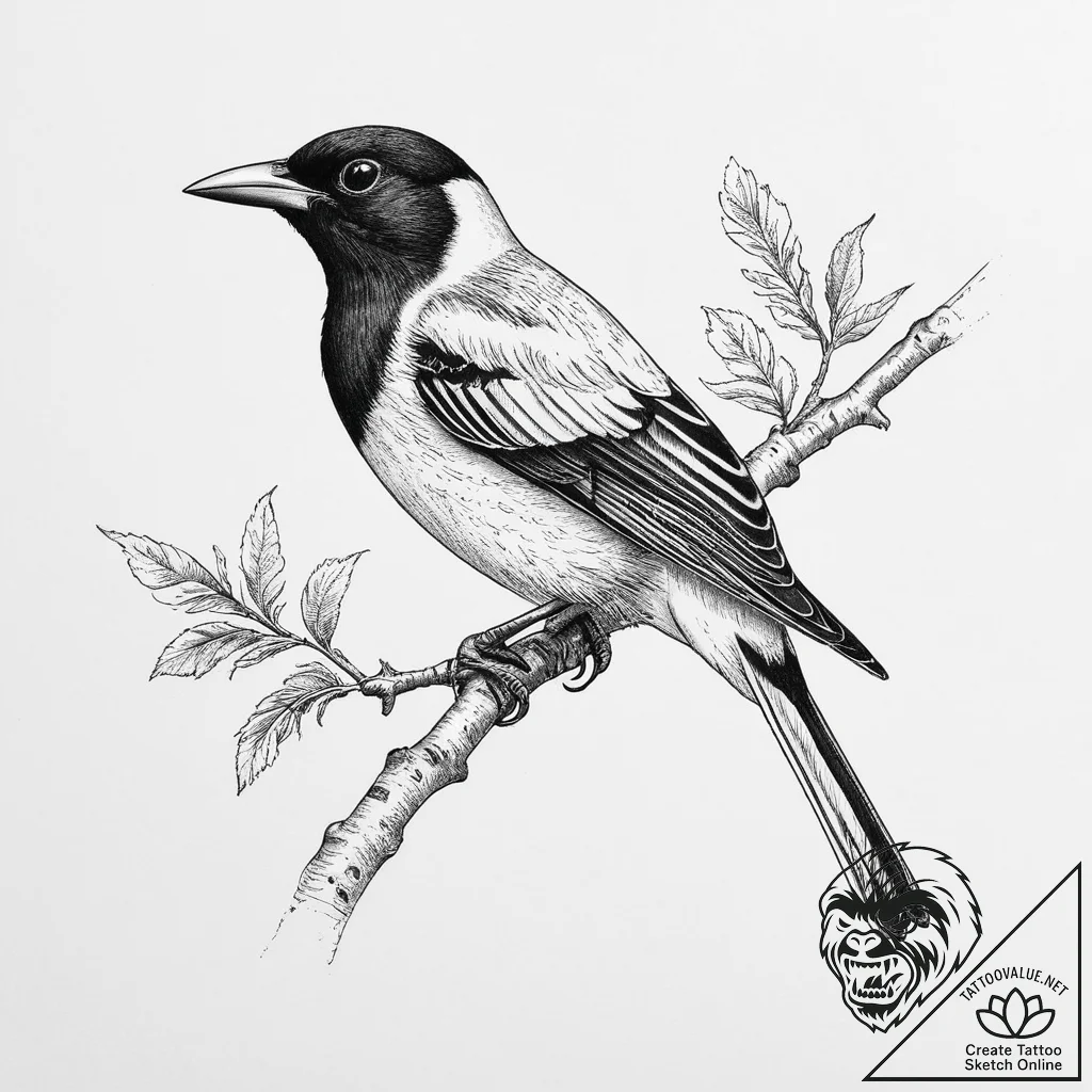 Tattoo sketch bullock's oriole, ink illustrat... - tattoo sketch (№1757020834_0, 04.09.2025 21:20) — tattoovalue.net