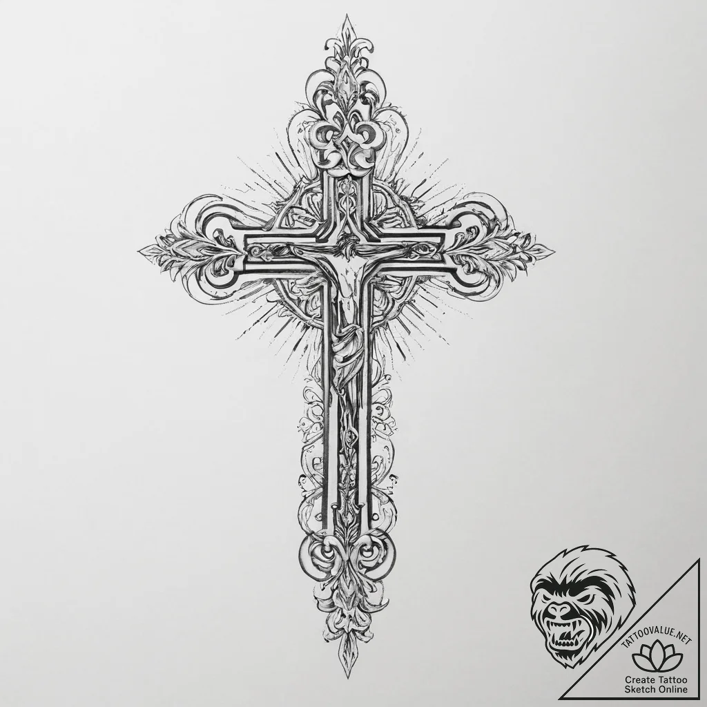 Tattoo sketch cross and light - tattoo sketch (№1757021231_0, 04.09.2025 21:27) — tattoovalue.net