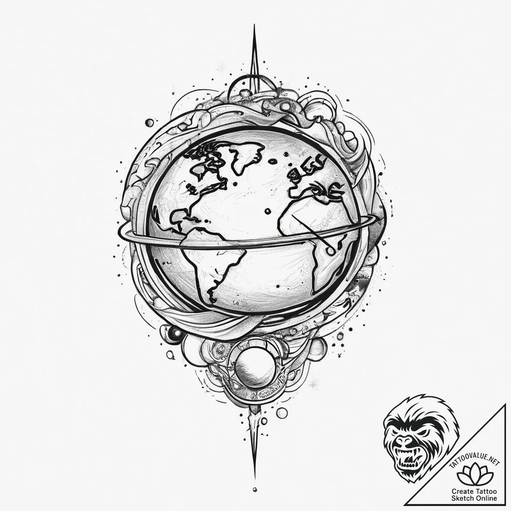 Tattoo sketch cosmic earth, tattoo drawing ou... - tattoo sketch (№1757022038_0, 04.09.2025 21:40) — tattoovalue.net