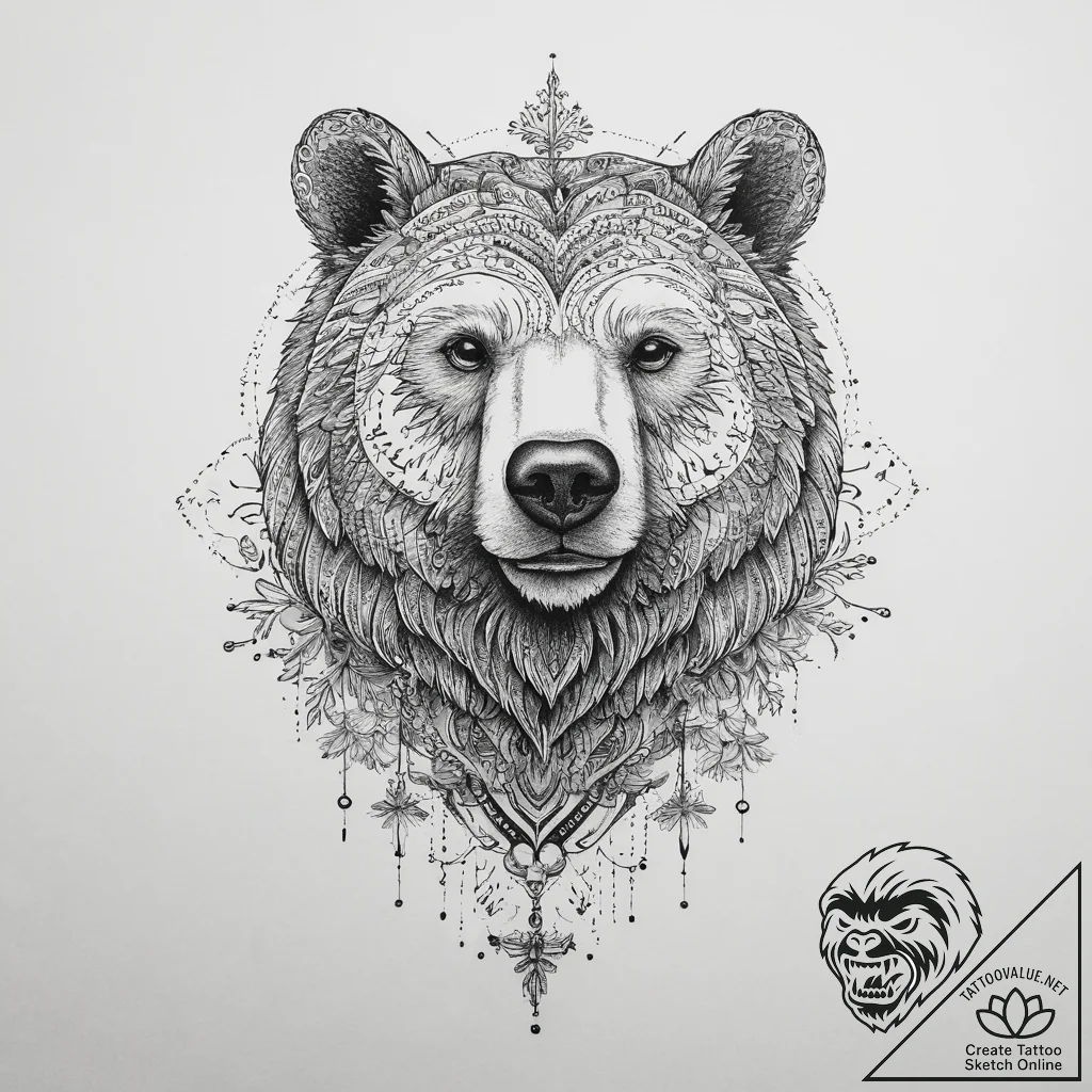 Tattoo sketch a bear with a tree, artistic ta... - tattoo sketch (№1757023247_0, 04.09.2025 22:00) — tattoovalue.net