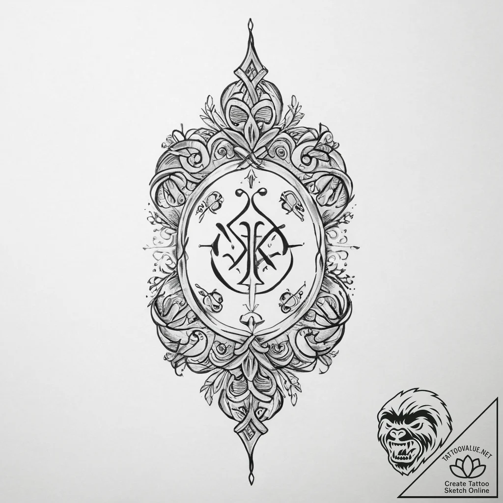 Tattoo sketch historical scroll with a symbol - tattoo sketch (№1757023650_0, 04.09.2025 22:07) — tattoovalue.net