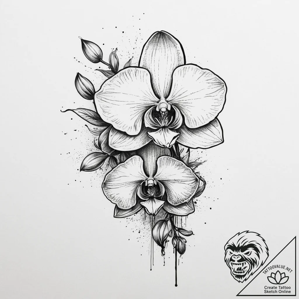 Tattoo sketch orchid flower, ink illustration... - tattoo sketch (№1757026066_0, 04.09.2025 22:47) — tattoovalue.net