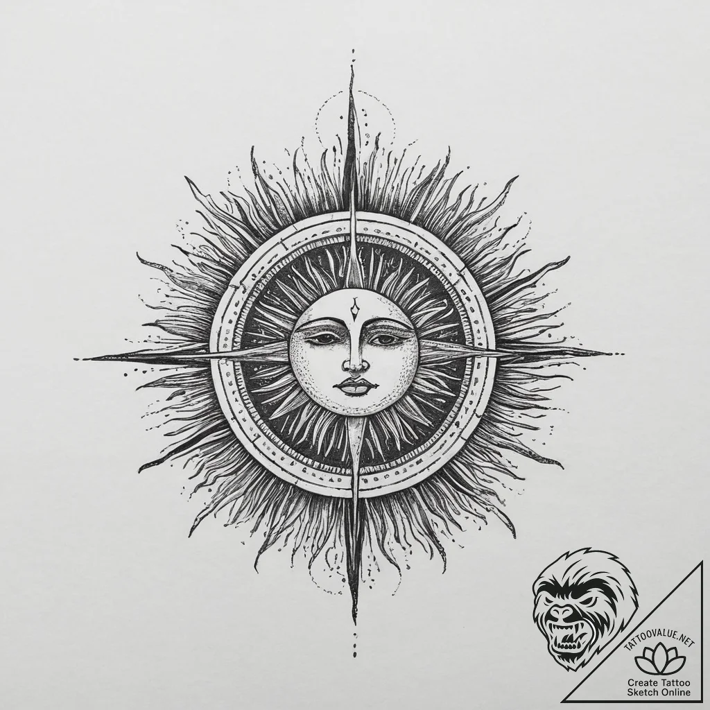 Tattoo sketch sun, artistic tattoo sketch, de... - tattoo sketch (№1757028474_0, 04.09.2025 23:27) — tattoovalue.net
