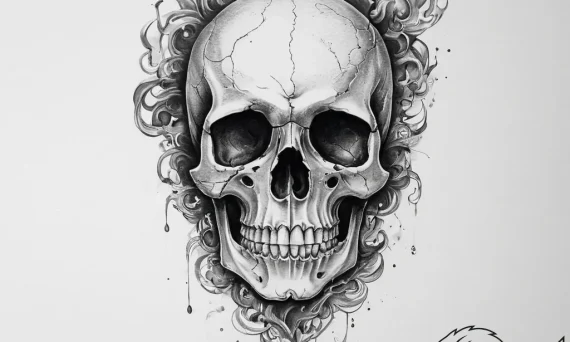 Tattoo sketch skull with smoke - tattoo sketch (№1757029478_0, 04.09.2025 23:44) — tattoovalue.net