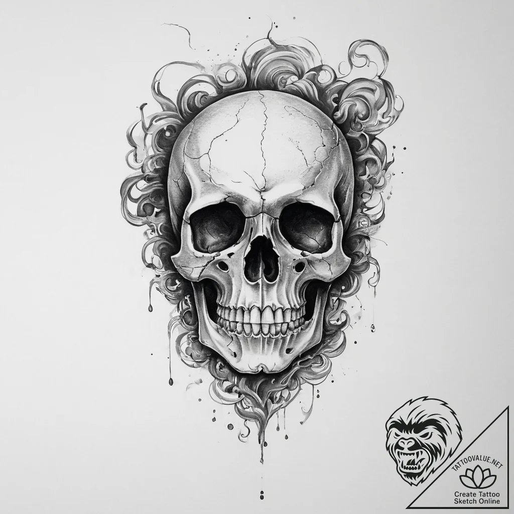 Tattoo sketch skull with smoke - tattoo sketch (№1757029478_0, 04.09.2025 23:44) — tattoovalue.net