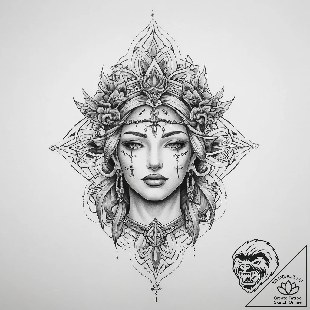 Tattoo sketch blessed character - tattoo sketch (№1757030489_0, 05.09.2025 00:01) — tattoovalue.net