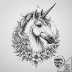 Tattoo sketch unicorn with a floral pattern,… – tattoo sketch (№1757031495_0, 05.09.2025 00:18) — tattoovalue.net
