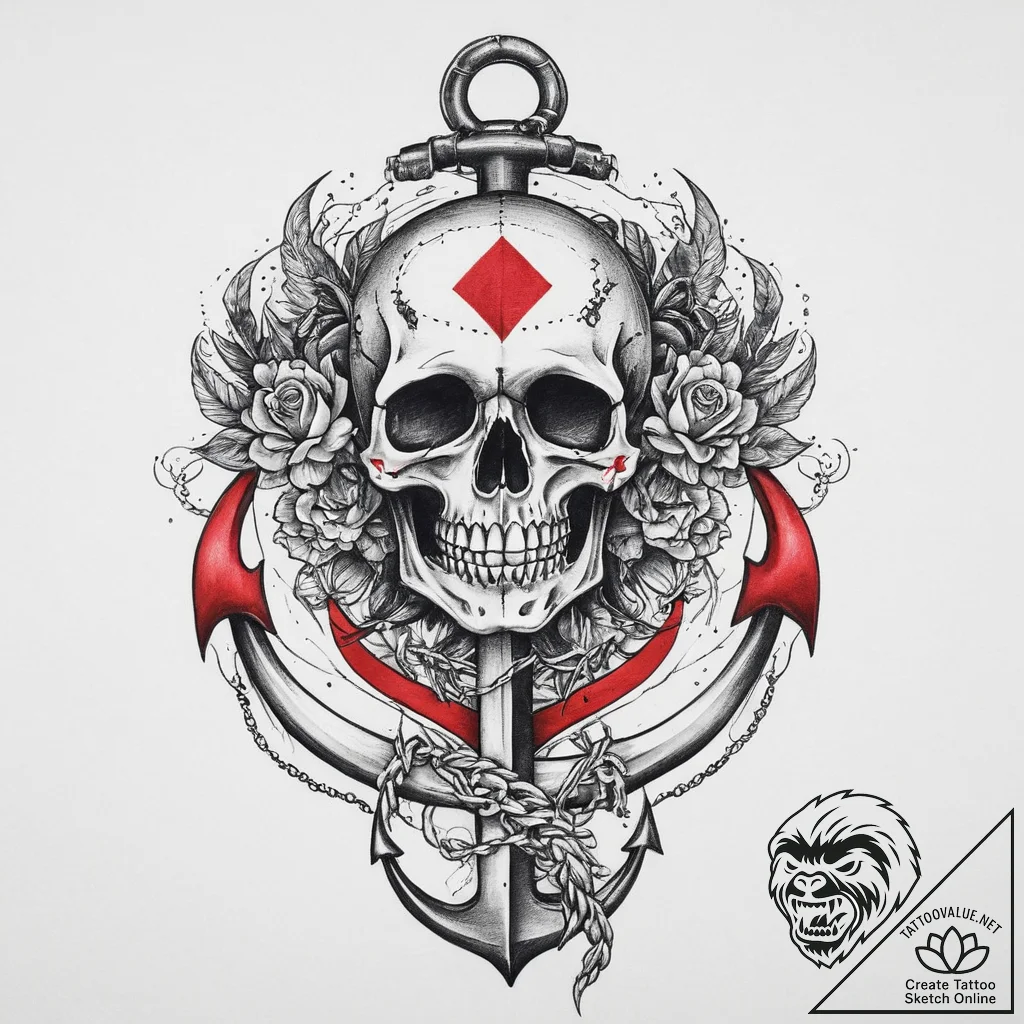 Tattoo sketch skull on an anchor, tattoo flas... - tattoo sketch (№1757032504_0, 05.09.2025 00:35) — tattoovalue.net