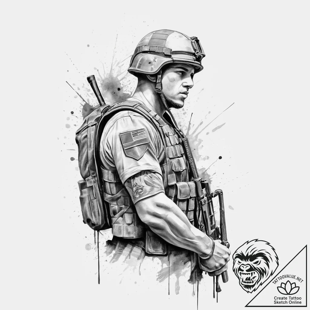 Tattoo sketch soldier with a thread, concept... - tattoo sketch (№1757032702_0, 05.09.2025 00:38) — tattoovalue.net